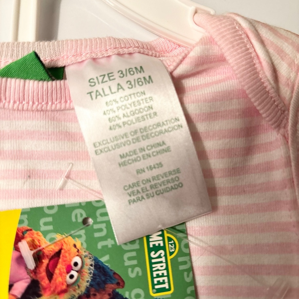Sesame Street 2 Piece Romper Elmo Pink And White Stripes With Elmo On Bottoms - Picture 2 of 4